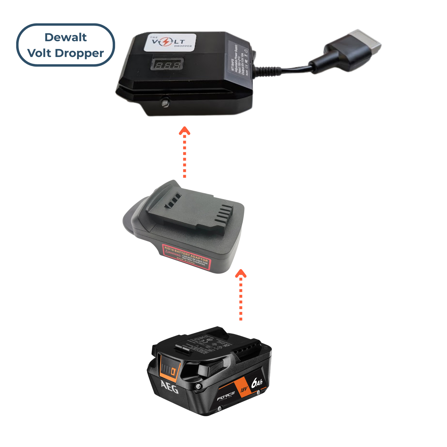 AEG compatible Battery Adapter for Volt Dropper – Compatible with Makita, Milwaukee, and Dewalt Tools