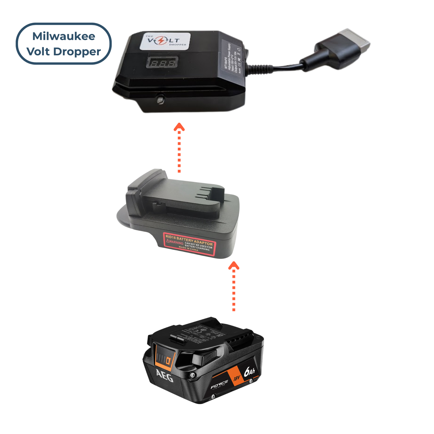 AEG compatible Battery Adapter for Volt Dropper – Compatible with Makita, Milwaukee, and Dewalt Tools