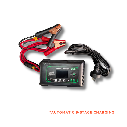 20A Smart Battery Charger 12V/24V | Car, Motorcycle, Lithium, LiFePO4 & Lead-Acid Batteries
