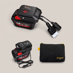 Volt Dropper + Replenisher Bundle with canvas bag, shown on Milwaukee batteries